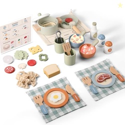 Pithfor Wooden Play Cooking Set, Pretend Play Kitchen Accessories Toys