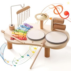 Promise Babe Wooden Drum Set for Toddlers 1-3, Musical Percussion Inst