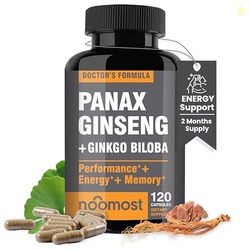 NooMost Authentic Korean Red Panax Ginseng + Ginkgo Biloba, 120 Vegan 