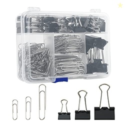 Assorted Size Binder Clips & Jumbo Paper Clips Set - 340pcs Black, Lar
