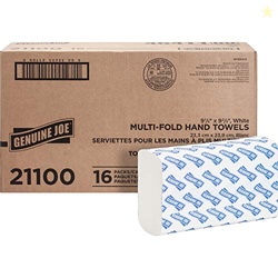 Genuine Joe Multifold Hand Towels, 9.5" x 9.10", 1-Ply, White, 250/Pac