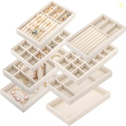 Elsjoy 8 Pack Velvet Jewelry Trays, Stackable Jewelry Organizer Trays 