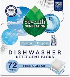 Seventh Generation Dishwasher Detergent Packs Free & Clear, 72 Count, 