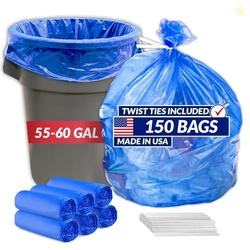 Reli. 55 to 60 Gallon Recycling Bags | 150 Blue Trash Bags with Ties |