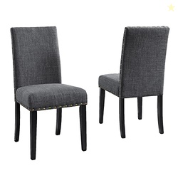 Roundhill Furniture Biony Gray Fabric Dining Chairs with Nailhead Trim
