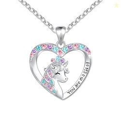 Luckilemon You are Magical Unicorn Necklace for Girls Crystal love hea