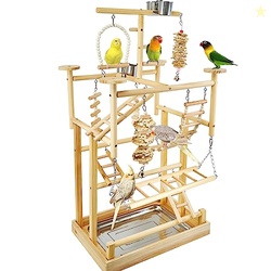 LIMIO Bird Playground - Natural Wood Parrot Playstand with Perches, Bi