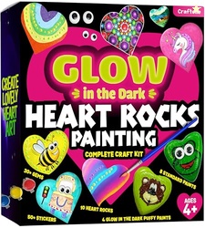 Hearts Rock Painting Kit for Kids Girls - Glow in Dark Art Supplies Ag