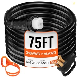 Vevor 75Ft 50 Amp Generator Extension Cord 4 Wire 8 Gauge Generator Co