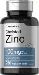 Horbach Chelated Zinc Supplement 100mg | 250 Tablets | High Potency & 