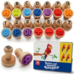 Coogam Wooden Alphabet Number Stamp Flashcard, ABC Spelling Letter Sta