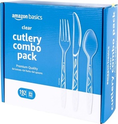 Amazon Basics Disposable Clear Plastic Cutlery Set Premium Quality, St