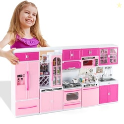 SOCBTNSO 64 PCS Pink Kitchen Toys with Lights Sounds|Mini Kitchen Hous