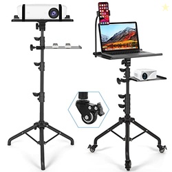 Tossbiss Laptop Tripod on Wheels with 2 Shelves, Portable Projector Fl