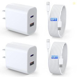 iPad Charger 2 Pack 20W Dual Port QC + PD 3.0 Power Adapter Fast Wall 