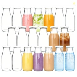 QAPPDA 12 oz Glass Bottles, Glass Milk Bottles with Lids, Vintage Brea