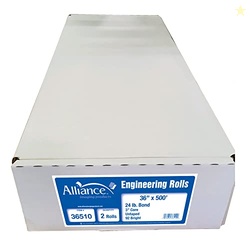 Alliance CAD Paper Rolls, 36 x 500, 92 Bright, 24lb - 2 Rolls Per Cart