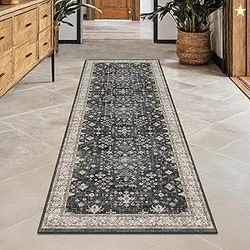 Black Boho Washable 2x6 Runner Rugs for Hallway Kitchen Bedroom Beside