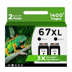Relcolor 67XL Black Ink Cartridge Replacement for HP 67 XL 2 Pack for 