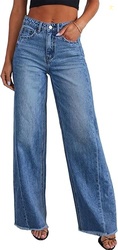 Sidefeel Women's Wide Leg Jeans High Waisted Stretchy Raw Hem Zimbapla