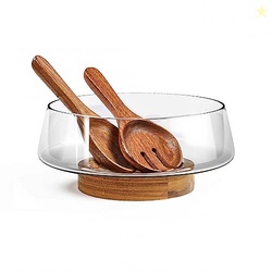 KITEISCAT Extra Large Glass Salad Bowl Set - Party Salad Bowls with Ac