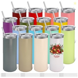 YOUKE OLA 16 Pack Stainless Steel Skinny Tumblers Bulk Straight Double