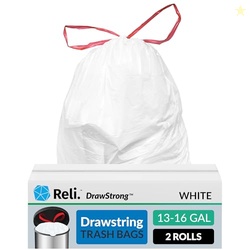 Reli. Drawstring Trash Garbage Bags, Tall Kitchen, 250 Count Bulk, Whi