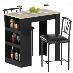 VECELO Small Bar Table and Chairs Tall Kitchen Breakfast Nook with Sto