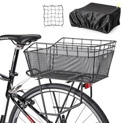 Rear Bike Basket - Large Bicycle Rear Basket with Cargo Net and Waterp