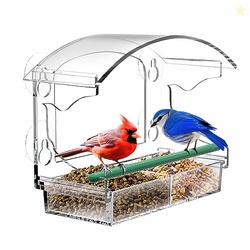 BPYOT Clear Acrylic Window Bird Feeder for Outside with 4 Strong Sucti
