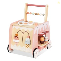 Wooden Baby Walker, Multifunctional Ice Cream Cart Activity Toy for Le