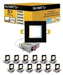 NUWATT 12 Pack 6 Inch Square Ultra-Thin LED Recessed Lighting, Selecta