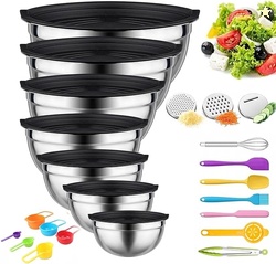 Mixing Bowls with Lids Set Stainless Steel, 7 Sizes (0.7-4.5QT), with 
