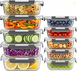 Dealusy 10 Sets (20-Piece) 36 oz & 12 oz Glass Food Storage Containers