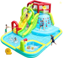 WELLFUNTIME Inflatable Water Slide Park, Bouncy Castle with Deep Pool,