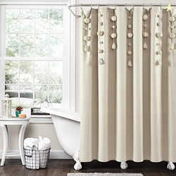 Lush Decor Boho Pom Pom Tassel Linen Textured Shower Curtain Single 72