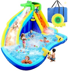 ROOJER Crocodile Inflatable Water Slide for Kids Backyard 8-in-1 Blow 