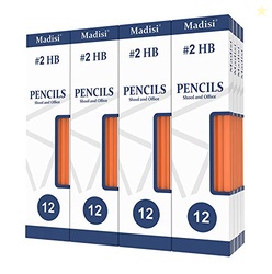 Madisi Wood-Cased #2 HB Pencils, Yellow, Pre-sharpened, 16 Packs of 12