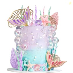 Mermaid Cake Topper Big Mermaid Tails Seaweed Bubbles Shells and Golde