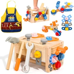TONZE Kids Tool Set with Apron, 39 PCS Wooden Toddler Tool Bench Box M