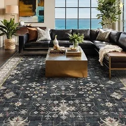 Black Farmhouse Washable 8x10 Area Rugs for Living Room Bedroom, Dinin