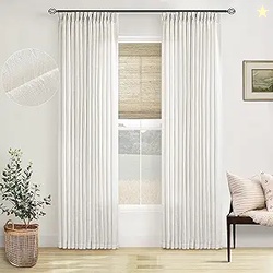 Pinch Pleated Linen Curtains 96 Inches Long for Living Room 2 Panel Se