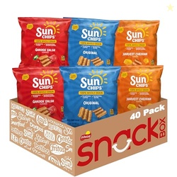SunChips 100% Whole Grain Chips, Variety Pack, 1 oz Bags, Pack of 40, 