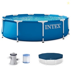 INTEX Metal Frame 10ft x 30in Round Above Ground Outdoor Swimming Pool