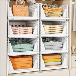 SNSLXH 5 Pack Stackable Closet Storage Basket Multifunctional & Foldab