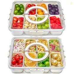 Mfacoy Snackle Box Container, 2 Pack Divided Serving Tray with Lid and