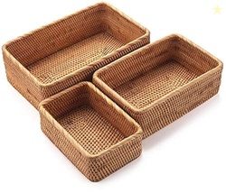 Yangqihome Natural Rattan Storage Baskets, Rectangular Woven Fruit Bas