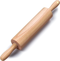 Wooden Rolling Pin 17.6 Inch with Rotating Ergonomic Handles  Classic 
