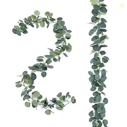 FUGZAUD 2 Pack Artificial Eucalyptus Garland Faux Silk Leaf Silver Dol