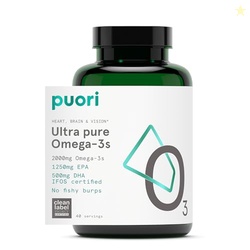 Puori Omega 3 Fish Oil Supplement - Ultra Pure & Burpless Wild Caught 